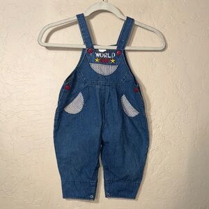 Vintage chambray World Cup toddler overalls embroidered snap closure no tag